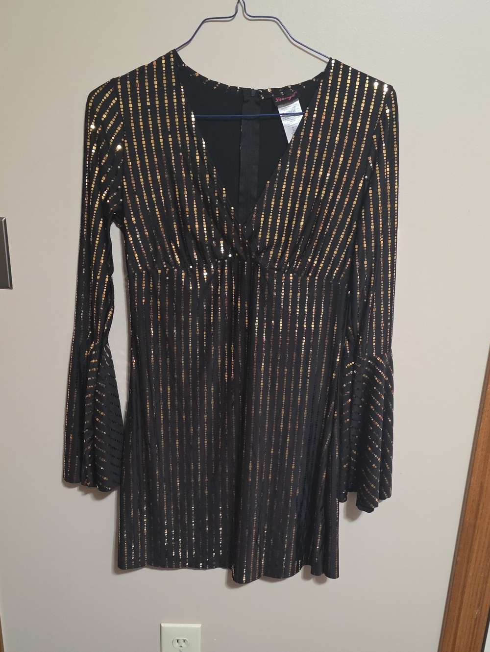 Dreamgirl Black Mini Dress with Gold Metallic Stripes